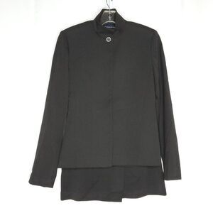 2 Pc Jacket Skirt Suit 1 XS Mandarin Collar Faux Wrap A Line Black Dark Academia